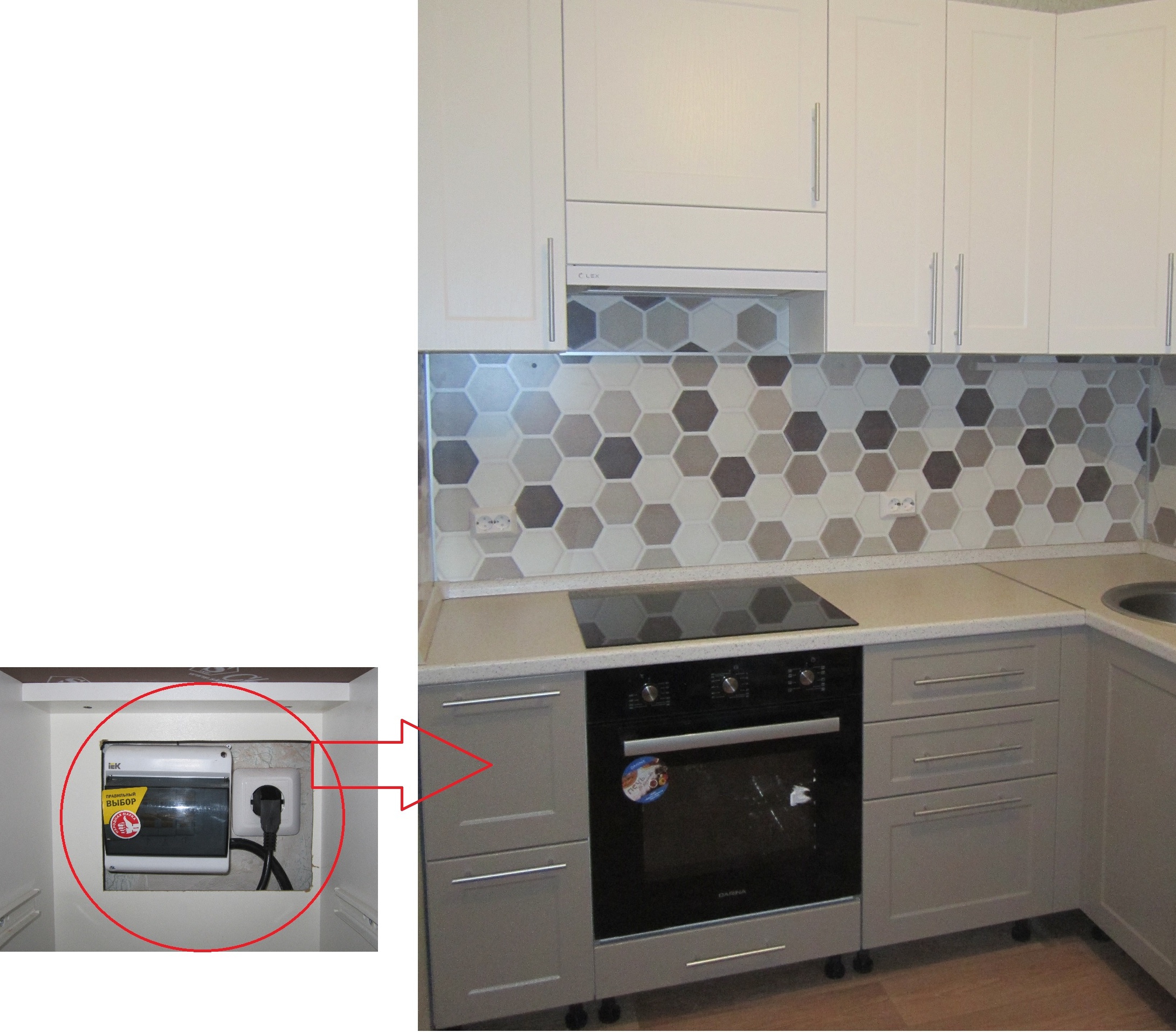 Реконструкции электропроводки кухни с выделением из линии плиты линию для подключения духовки